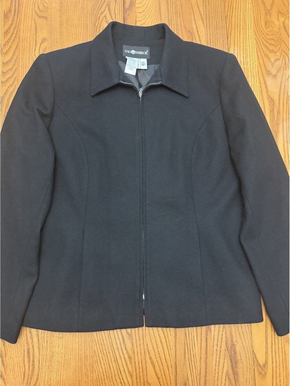 Sag Harbor Jacket Black Zip Up Womens lined 14 soft 100% Woolmark Pure Wool LB